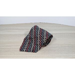 Ferracci Silk Tie Blue Burgundy Gold Striped Geometric Necktie